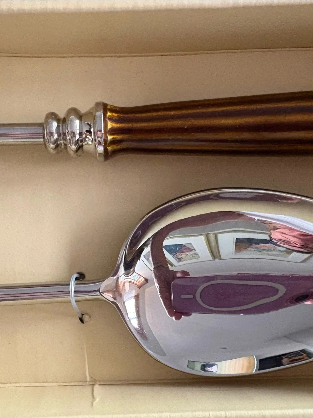Polished Silver Serving Utensil Set with Amber Handles NWT in Original Gift Box